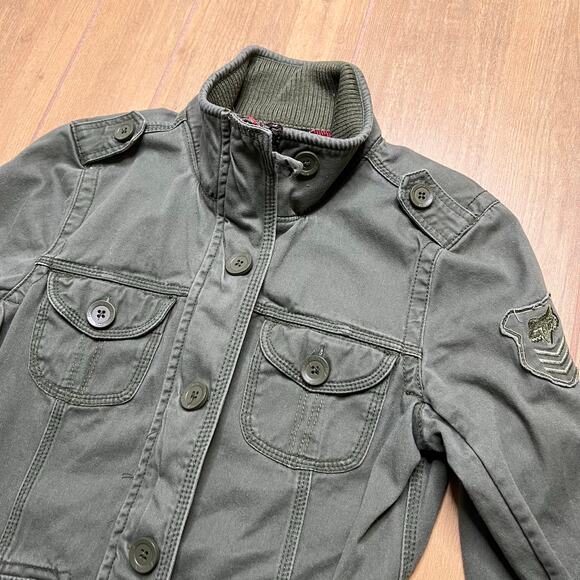 Y2K Fox Racing Women’s Army Green Military Style Zip & Button Jacket Sz Medium - Picture 2 of 9